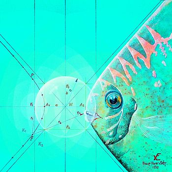 Hyperbelfisch, 1992: Fisch vor geometrischen Formen