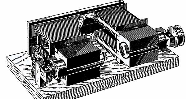De dynamomachine uit 1866, waarmee Werner Siemens het dynamo-elektrische principe demonstreerde.